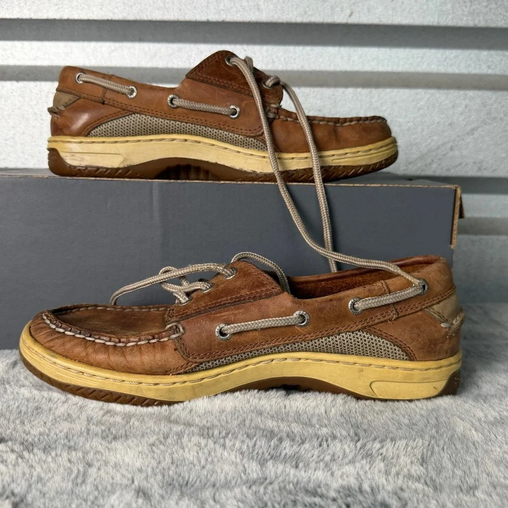 Sperry Top-Sider Billfish Mens 7.5 M Tan Brown Leather Mesh Boat Shoes 0799320